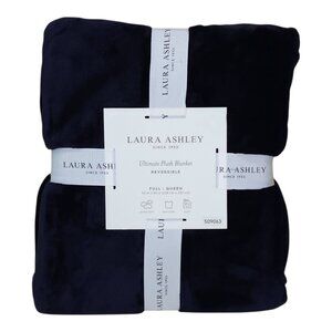 Laura Ashley Reversible Ultimate Plush Blanket Full/Queen 90" x 90" Cozy Navy